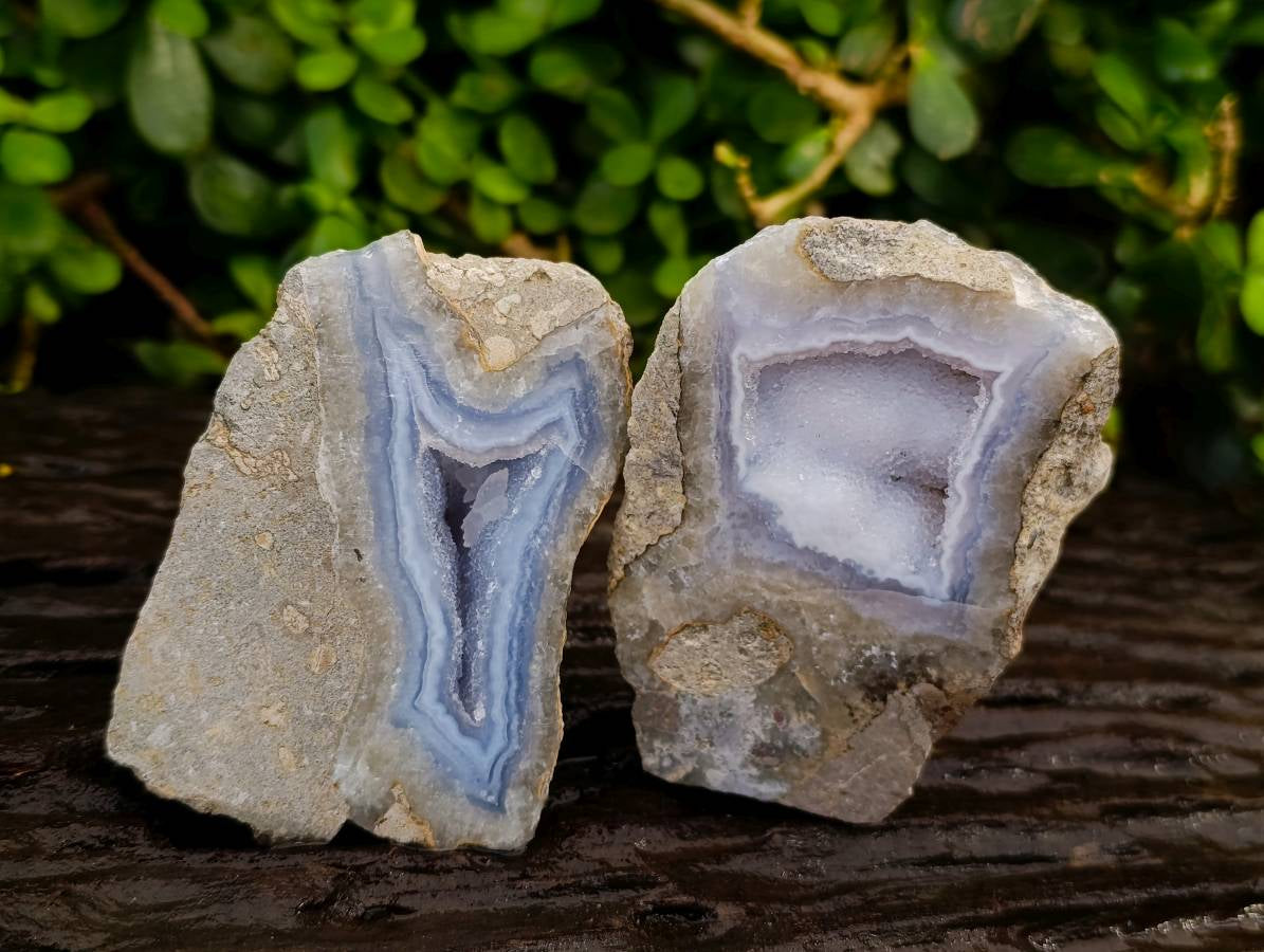 Polished On One Side Blue Lace Agate x 6 From Nsanje, Malawi - Toprock Gemstones and Minerals 