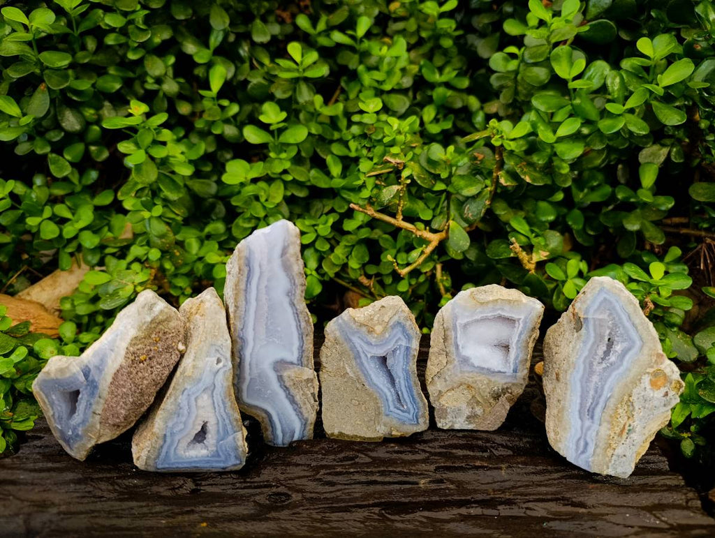 Polished On One Side Blue Lace Agate x 6 From Nsanje, Malawi - Toprock Gemstones and Minerals 