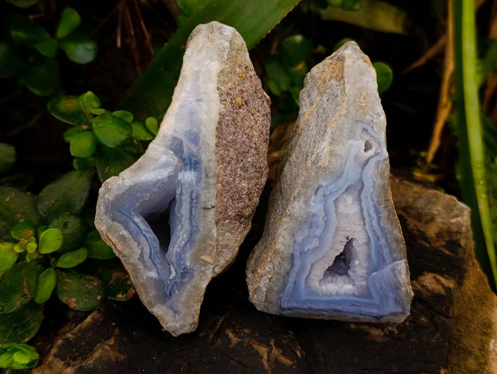 Polished On One Side Blue Lace Agate x 6 From Nsanje, Malawi - Toprock Gemstones and Minerals 