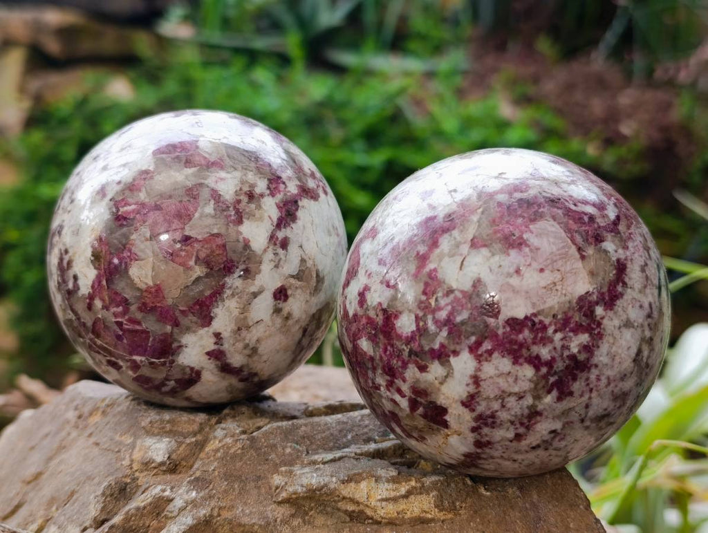 Polished Rubellite Pink Tourmaline Spheres x 2 From Ambatondrazaka, Madagascar - Toprock Gemstones and Minerals 
