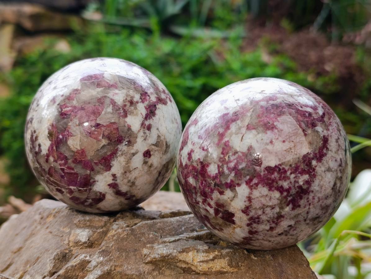 Polished Rubellite Pink Tourmaline Spheres x 2 From Ambatondrazaka, Madagascar - Toprock Gemstones and Minerals 