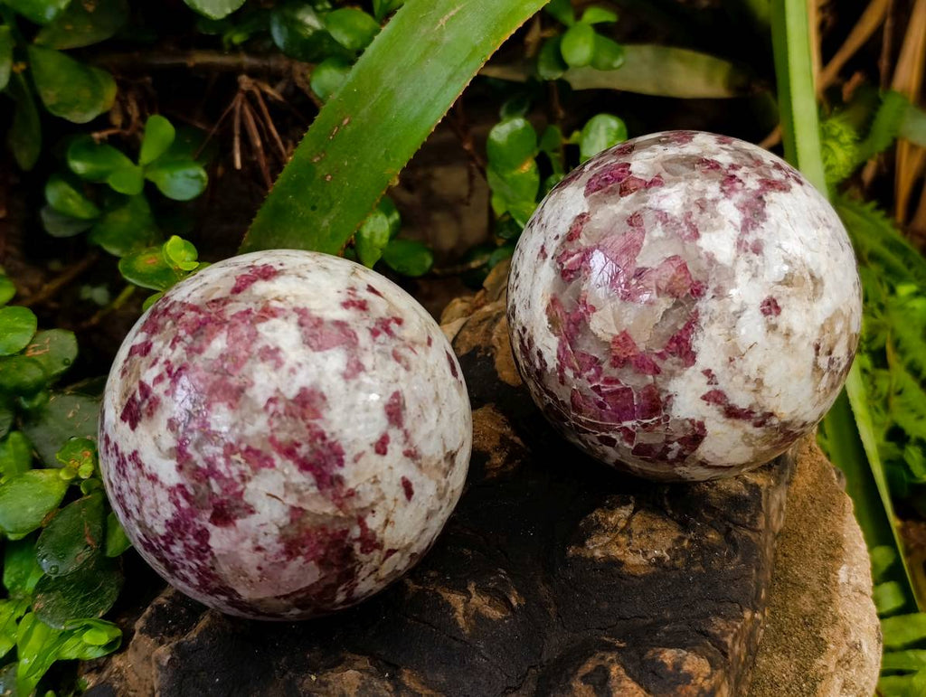 Polished Rubellite Pink Tourmaline Spheres x 2 From Ambatondrazaka, Madagascar - Toprock Gemstones and Minerals 