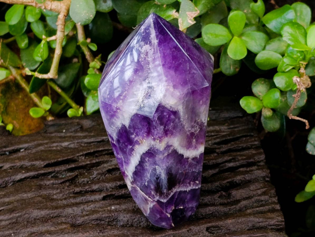 Polished Chevron Amethyst Points x 2 From Zambia - Toprock Gemstones and Minerals 
