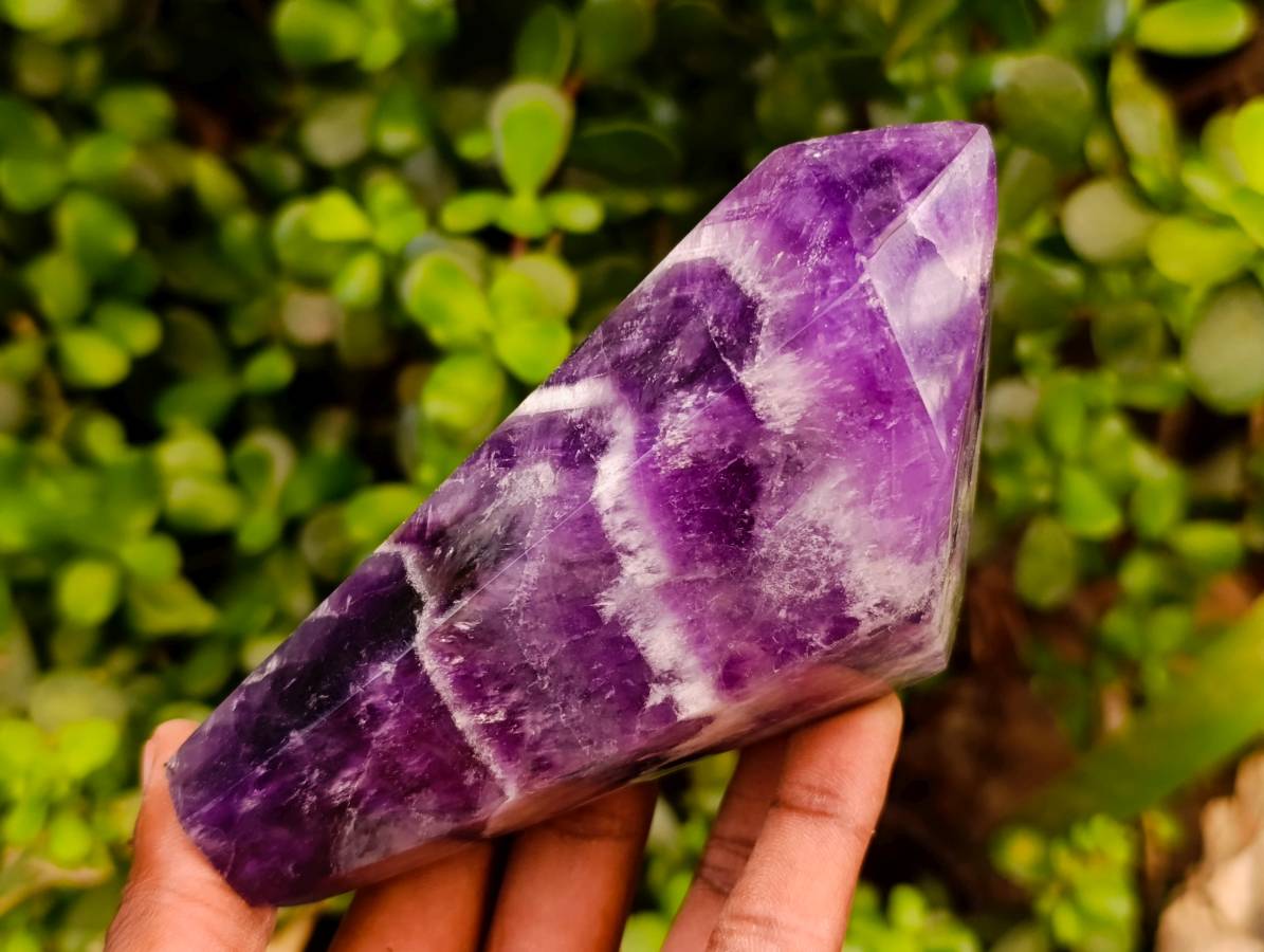 Polished Chevron Amethyst Points x 2 From Zambia - Toprock Gemstones and Minerals 