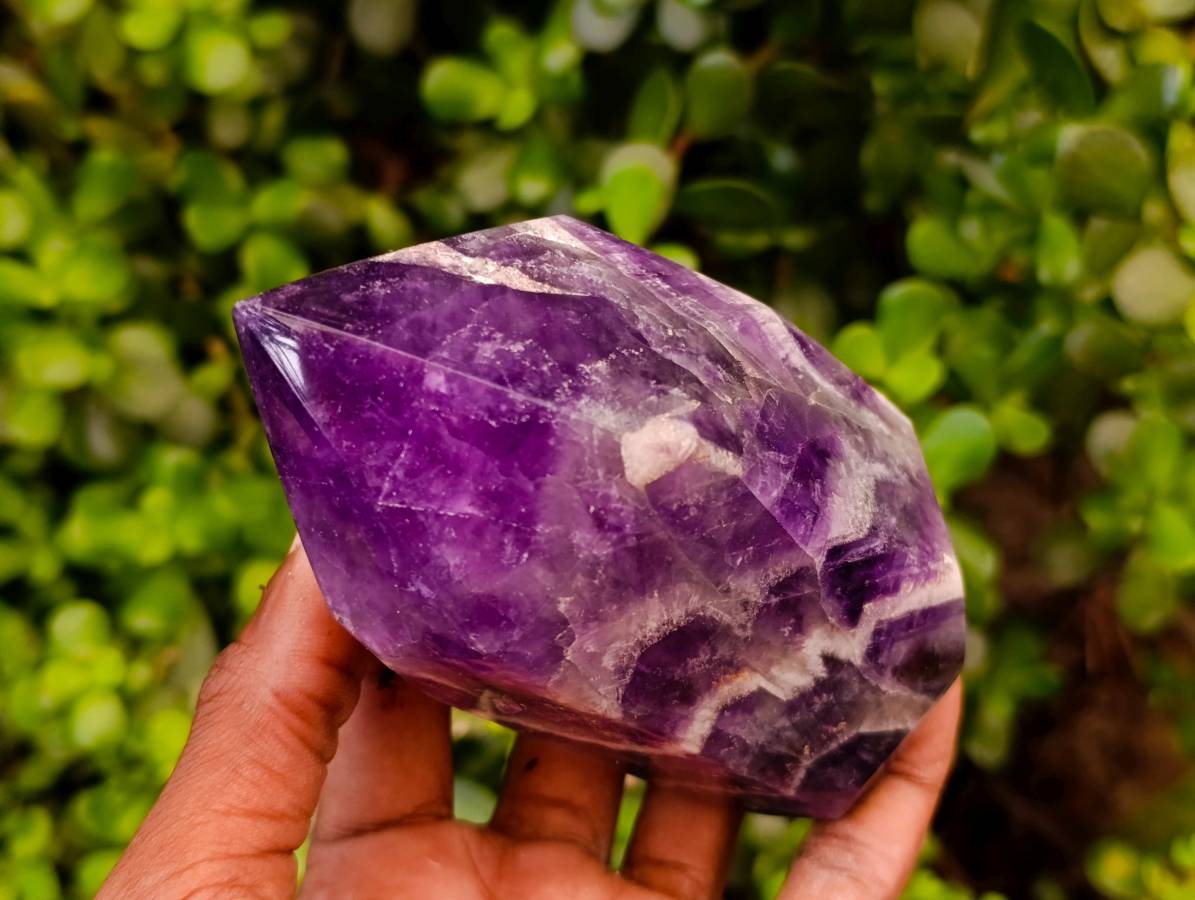 Polished Chevron Amethyst Points x 2 From Zambia - Toprock Gemstones and Minerals 
