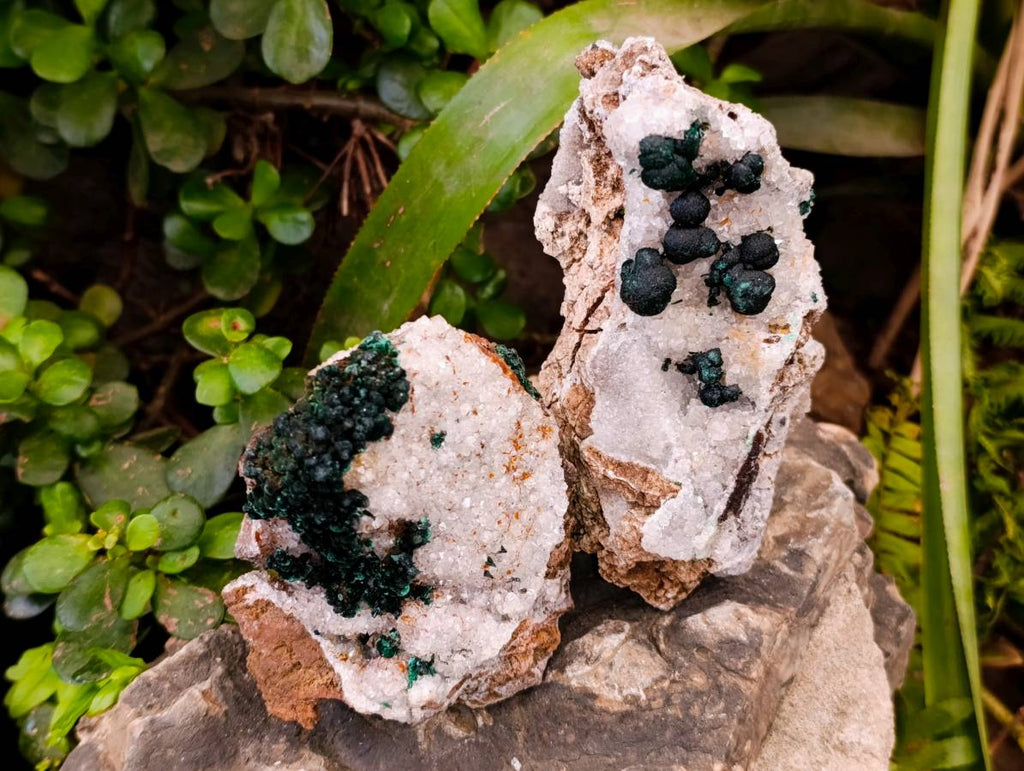 Natural Ball Malachite and Drusy Quartz On Dolomite Matrix Specimens x 3 From Kambove, Congo - Toprock Gemstones and Minerals 