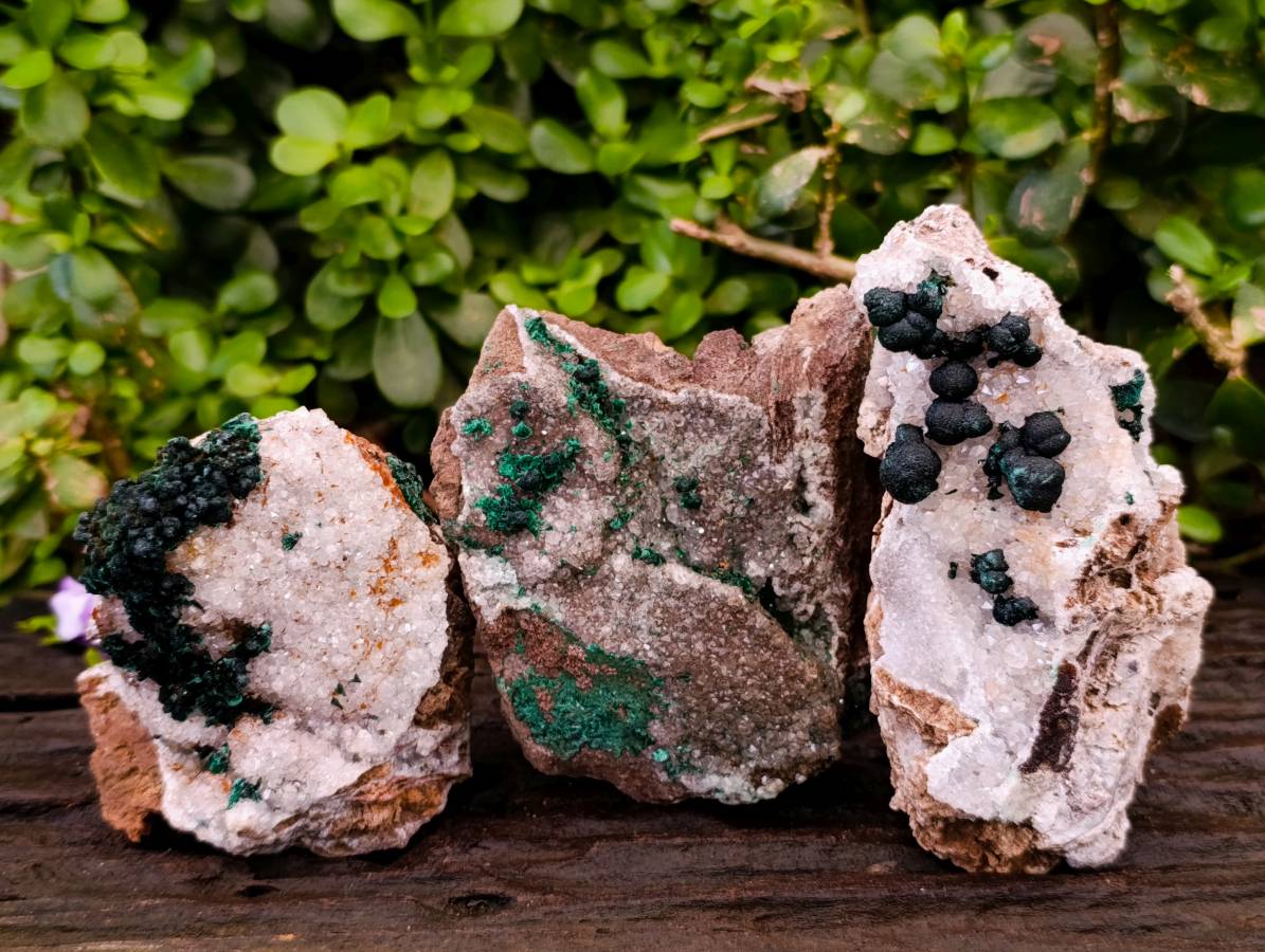 Natural Ball Malachite and Drusy Quartz On Dolomite Matrix Specimens x 3 From Kambove, Congo - Toprock Gemstones and Minerals 