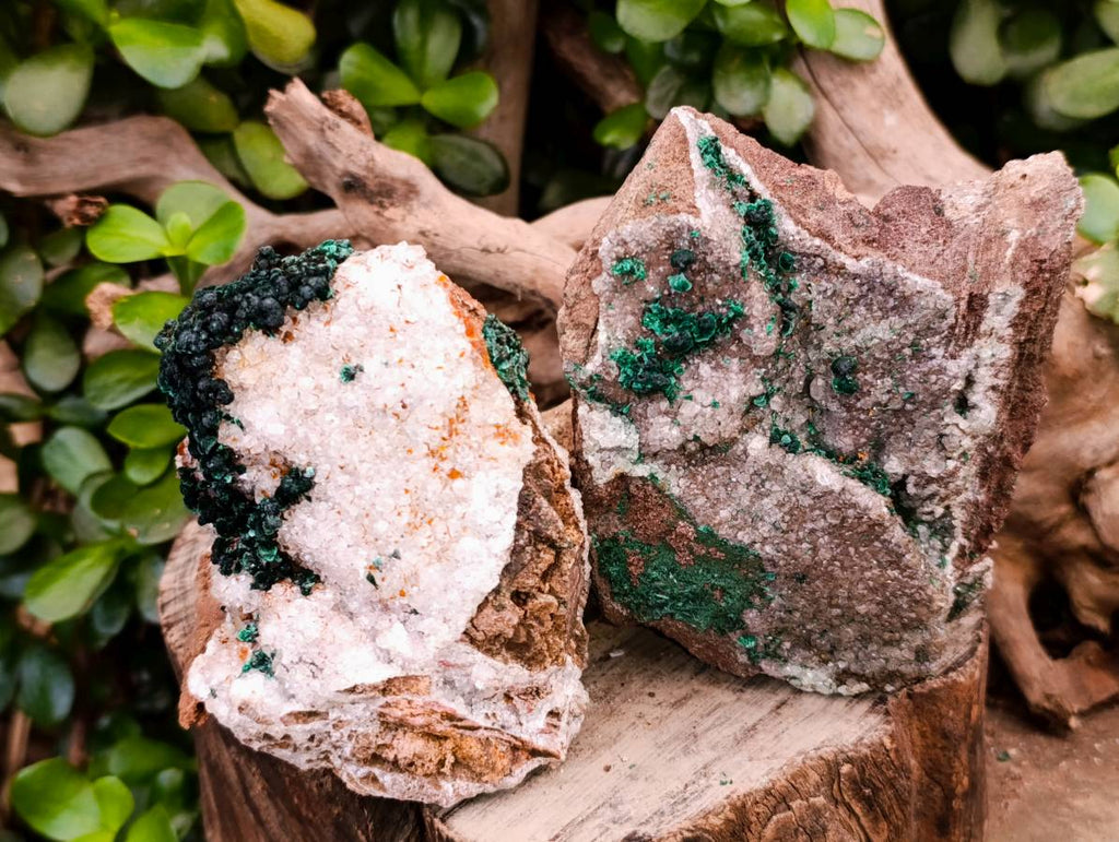 Natural Ball Malachite and Drusy Quartz On Dolomite Matrix Specimens x 3 From Kambove, Congo - Toprock Gemstones and Minerals 