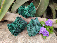 Natural Silky Malachite Specimens x 3 From Kasompe, Congo