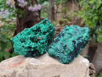 Natural Silky Malachite Specimens x 3 From Kasompe, Congo