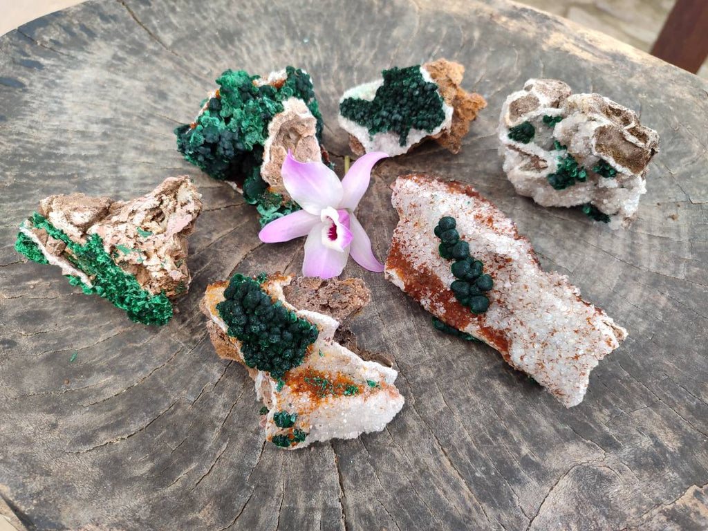 Natural Ball Malachite and Drusy Quartz On Dolomite Matrix Specimens x 6 From Kambove, Congo - Toprock Gemstones and Minerals 