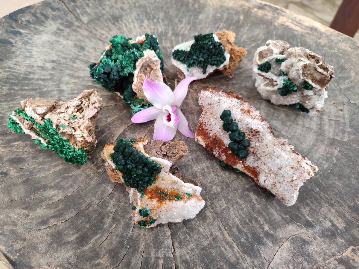 Natural Ball Malachite and Drusy Quartz On Dolomite Matrix Specimens x 6 From Kambove, Congo - Toprock Gemstones and Minerals 