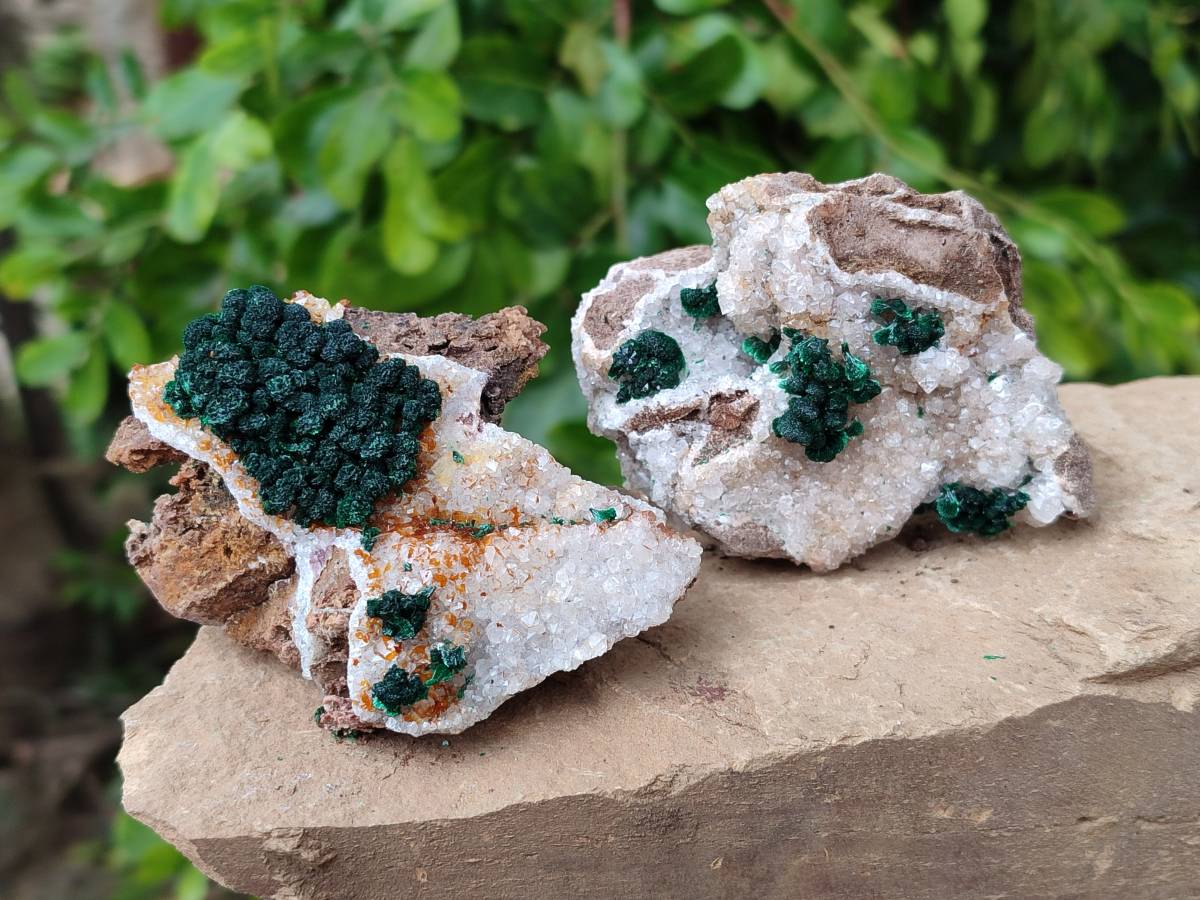 Natural Ball Malachite and Drusy Quartz On Dolomite Matrix Specimens x 6 From Kambove, Congo - Toprock Gemstones and Minerals 