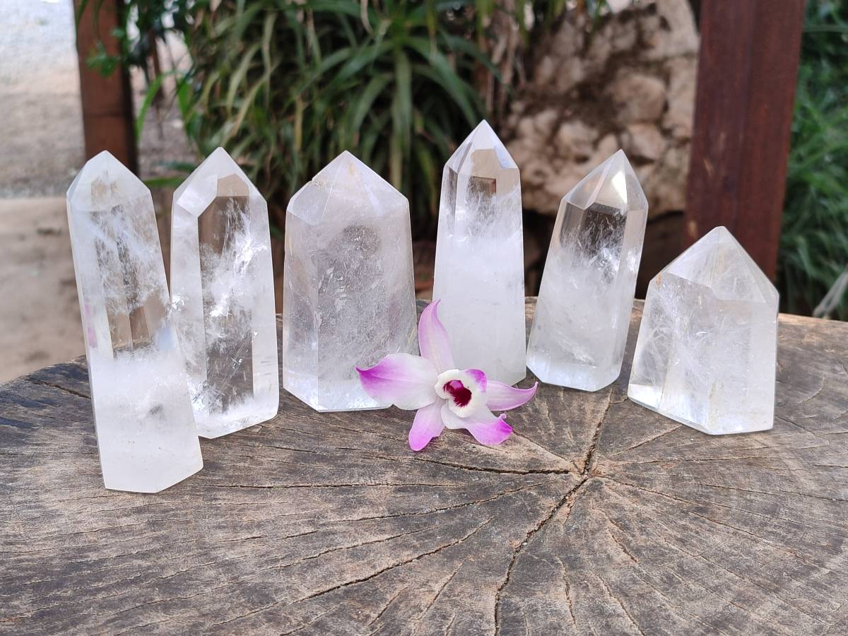 Polished Clear Quartz Crystals x 6 From Madagascar - Toprock Gemstones and Minerals 