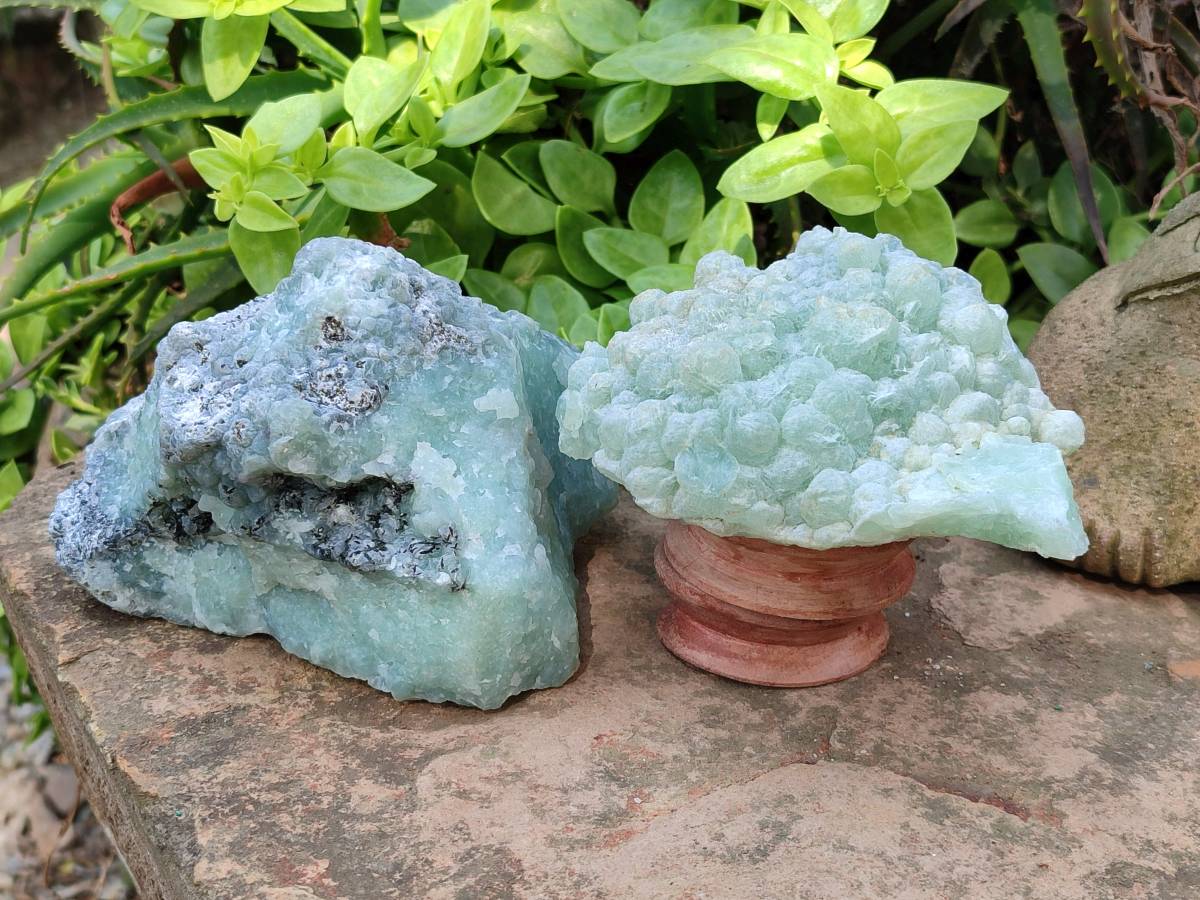Natural Botryoidal Prehnite Specimens x 2 From Beaufort West, South Africa - Toprock Gemstones and Minerals 