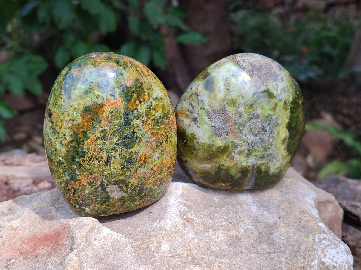 Polished Green Opal Standing Free Forms x 3 From Antsirabe, Madagascar - Toprock Gemstones and Minerals 