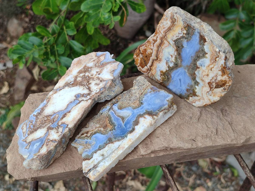 Polished On One Side Blue Lace Agate with Crazy Lace Slices x 4 From Namibia - Toprock Gemstones and Minerals 