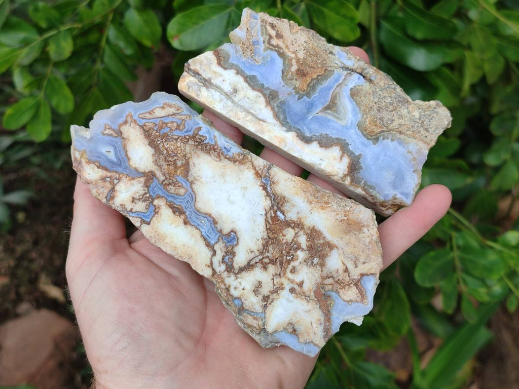 Polished On One Side Blue Lace Agate with Crazy Lace Slices x 4 From Namibia - Toprock Gemstones and Minerals 