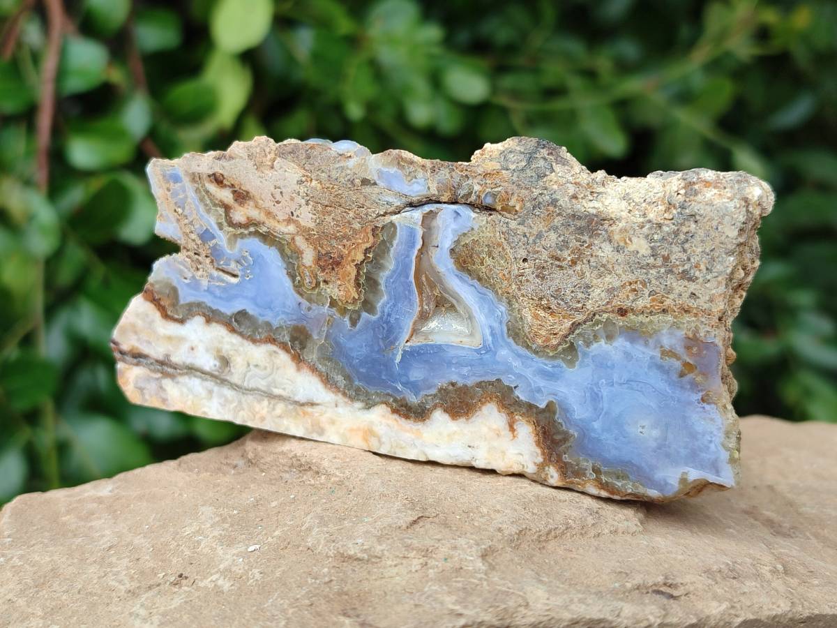 Polished On One Side Blue Lace Agate with Crazy Lace Slices x 4 From Namibia - Toprock Gemstones and Minerals 