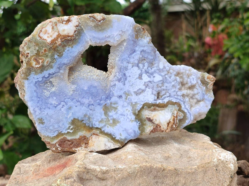 Polished On One Side Blue Lace Agate with Crazy Lace Slices x 4 From Namibia - Toprock Gemstones and Minerals 