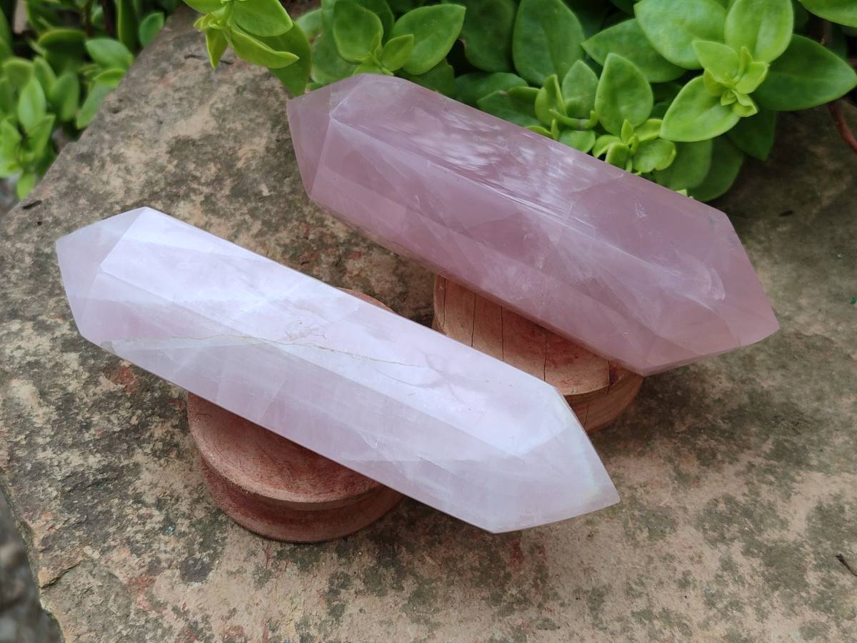 Polished Double Terminated Rose Quartz Points x 4 From Madagascar - Toprock Gemstones and Minerals 