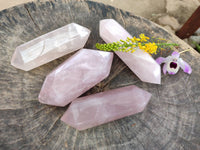 Polished Double Terminated Rose Quartz Points x 4 From Madagascar