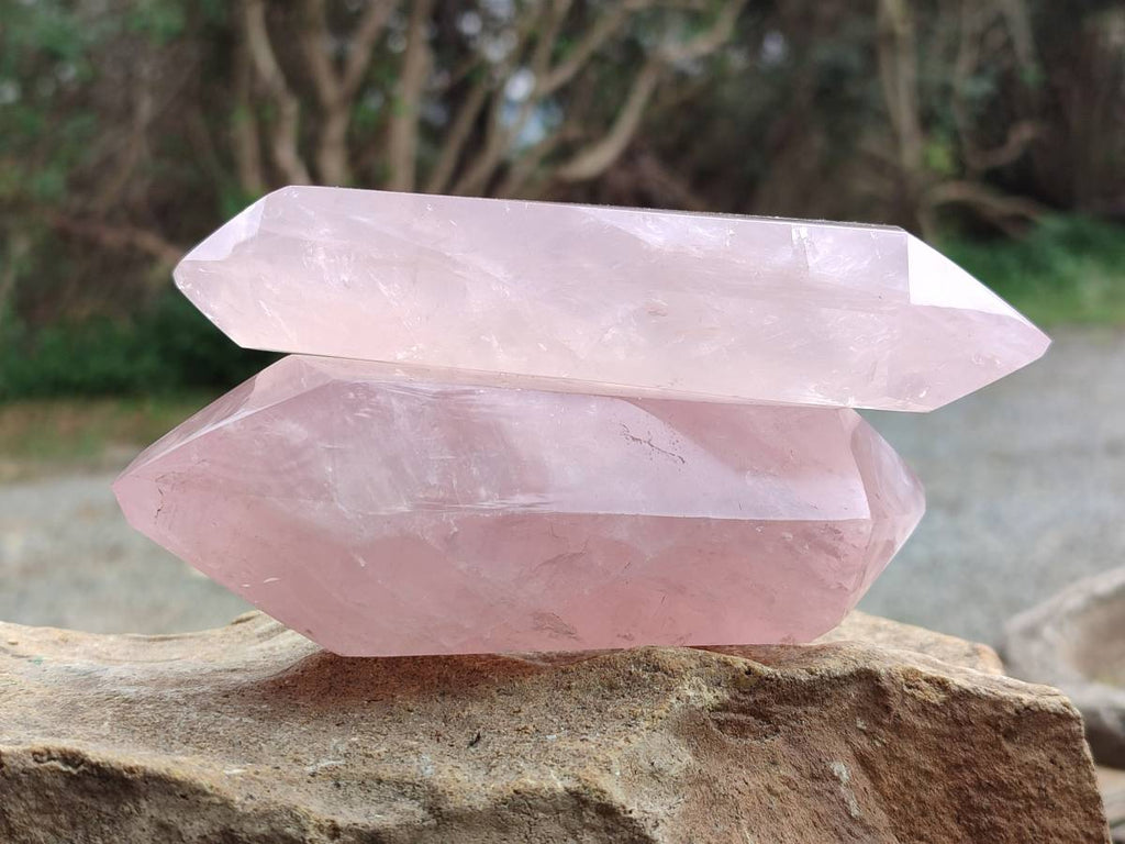 Polished Double Terminated Rose Quartz Points x 4 From Madagascar - Toprock Gemstones and Minerals 