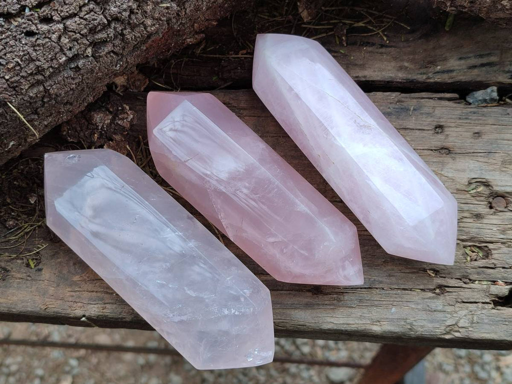 Polished Double Terminated Rose Quartz Points x 4 From Madagascar - Toprock Gemstones and Minerals 
