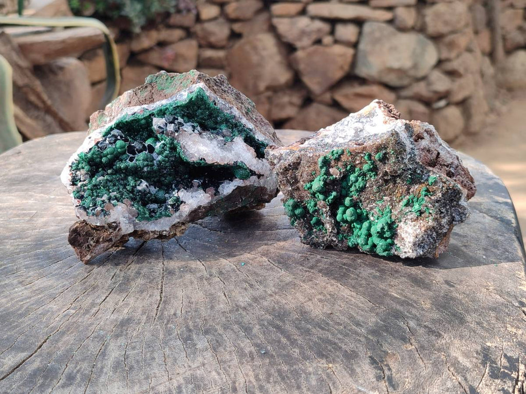 Natural Ball Malachite and Drusy Quartz On Dolomite Matrix Specimens x 2 From Kambove, Congo - Toprock Gemstones and Minerals 
