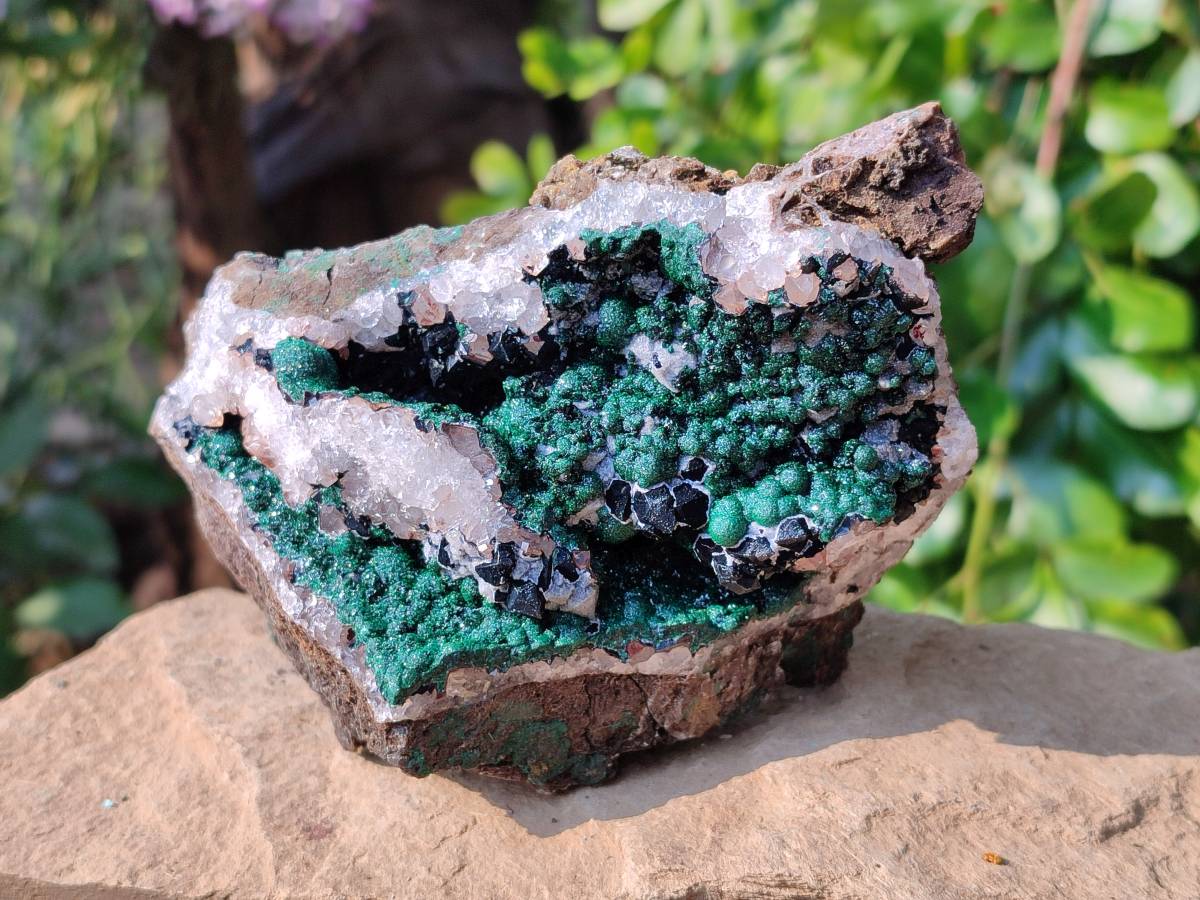 Natural Ball Malachite and Drusy Quartz On Dolomite Matrix Specimens x 2 From Kambove, Congo - Toprock Gemstones and Minerals 