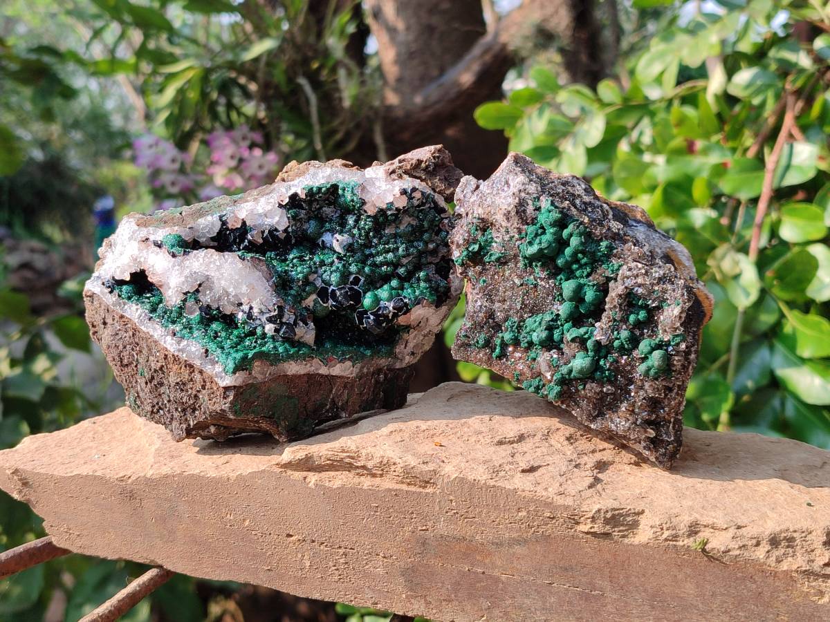 Natural Ball Malachite and Drusy Quartz On Dolomite Matrix Specimens x 2 From Kambove, Congo - Toprock Gemstones and Minerals 