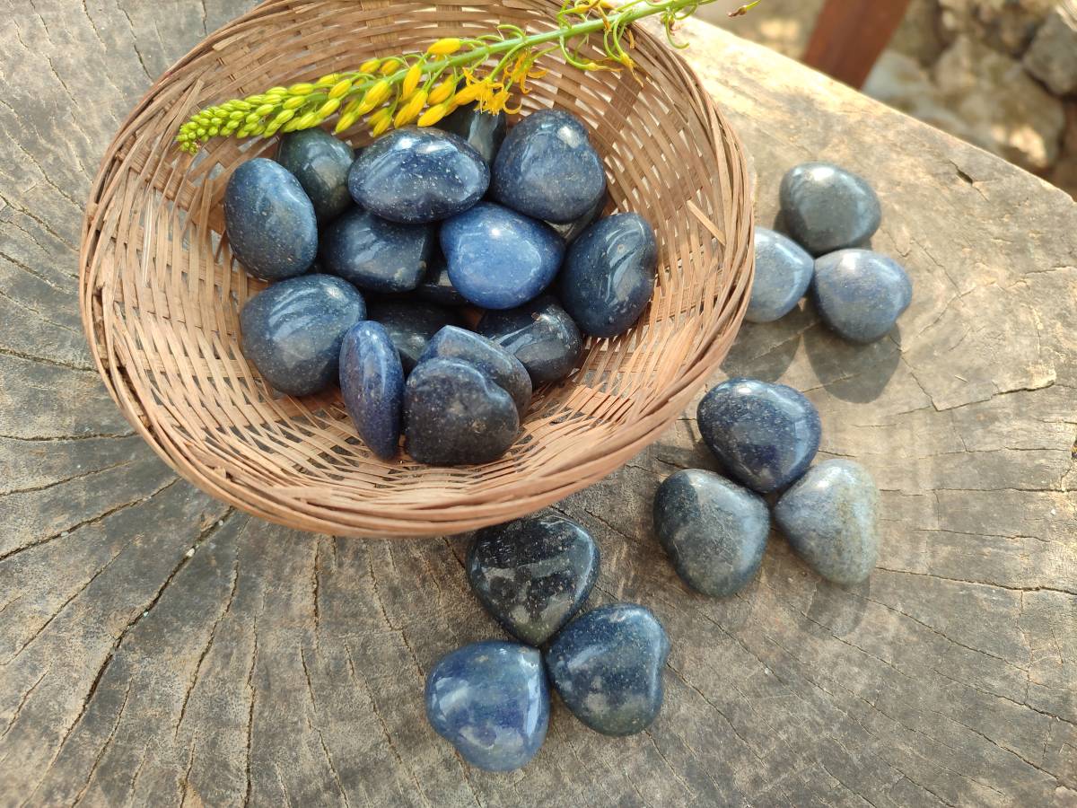 Polished Lazulite Hearts x 35 From Madagascar - Toprock Gemstones and Minerals 