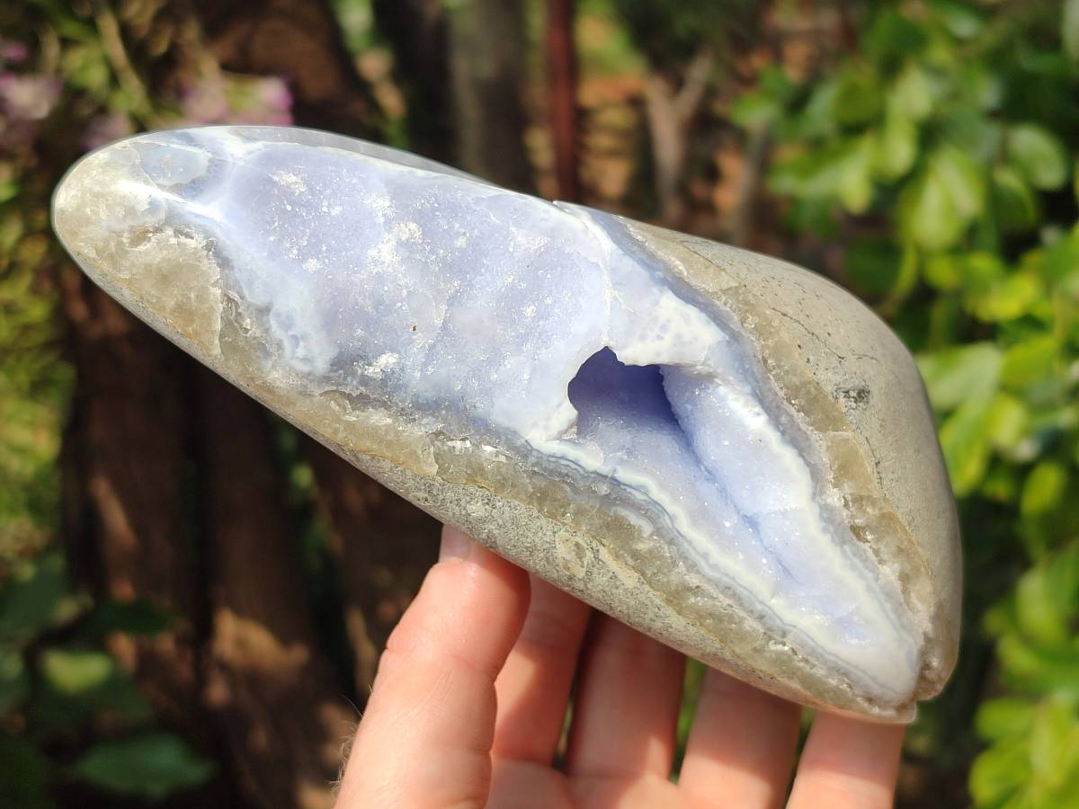 Polished Blue Lace Agate Standing Free Forms x 2 From Nsanje, Malawi - Toprock Gemstones and Minerals 
