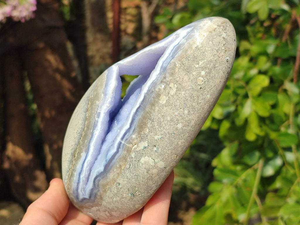 Polished Blue Lace Agate Standing Free Forms x 2 From Nsanje, Malawi - Toprock Gemstones and Minerals 