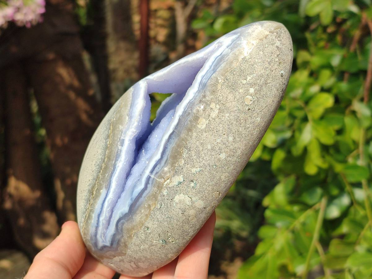 Polished Blue Lace Agate Standing Free Forms x 2 From Nsanje, Malawi - Toprock Gemstones and Minerals 