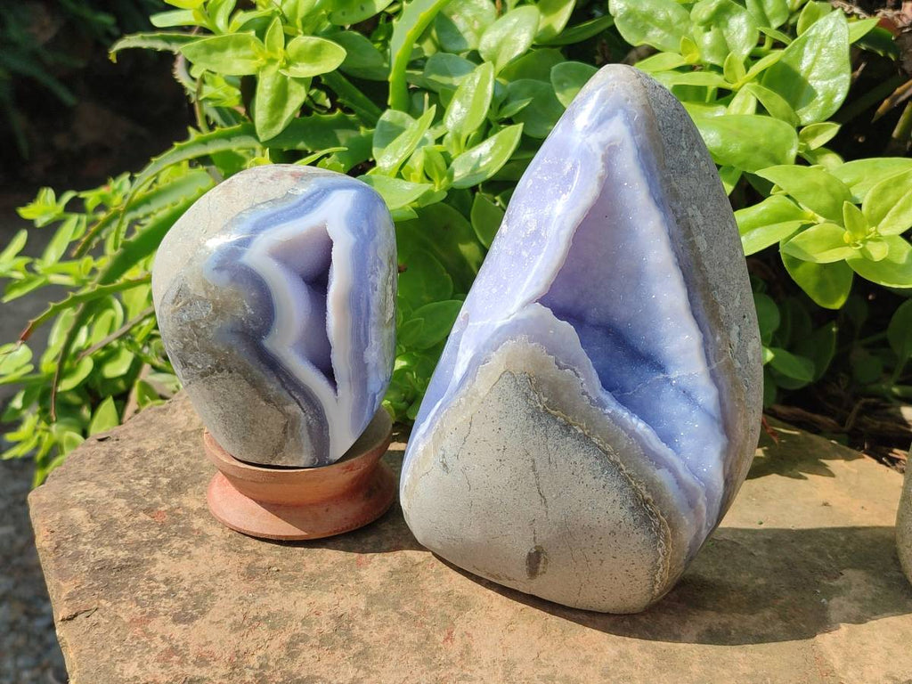 Polished Blue Lace Agate Standing Free Forms x 2 From Nsanje, Malawi - Toprock Gemstones and Minerals 