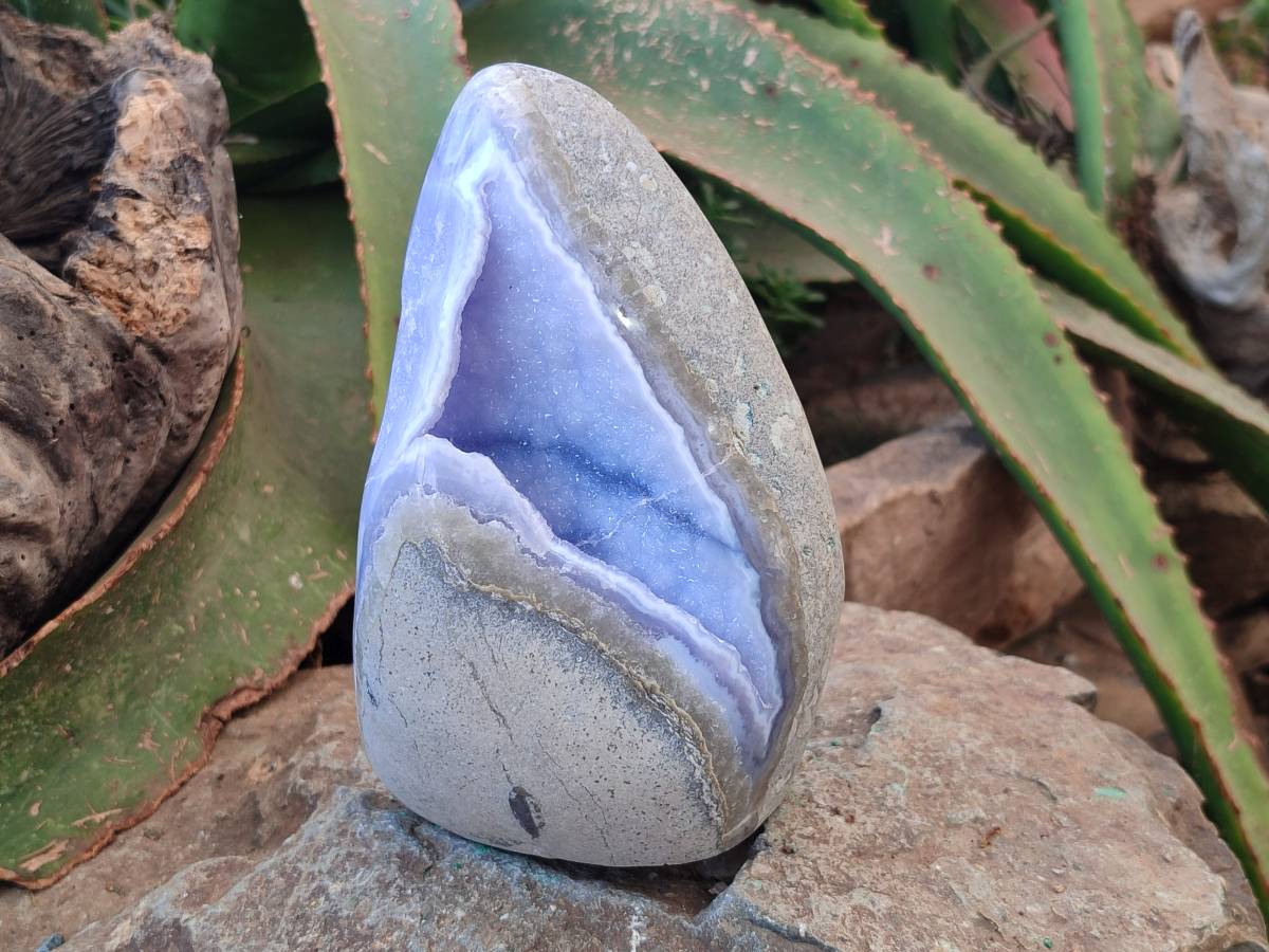Polished Blue Lace Agate Standing Free Forms x 2 From Nsanje, Malawi - Toprock Gemstones and Minerals 