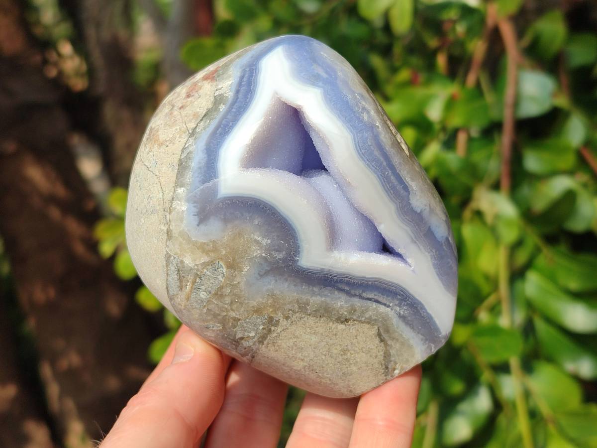 Polished Blue Lace Agate Standing Free Forms x 2 From Nsanje, Malawi - Toprock Gemstones and Minerals 
