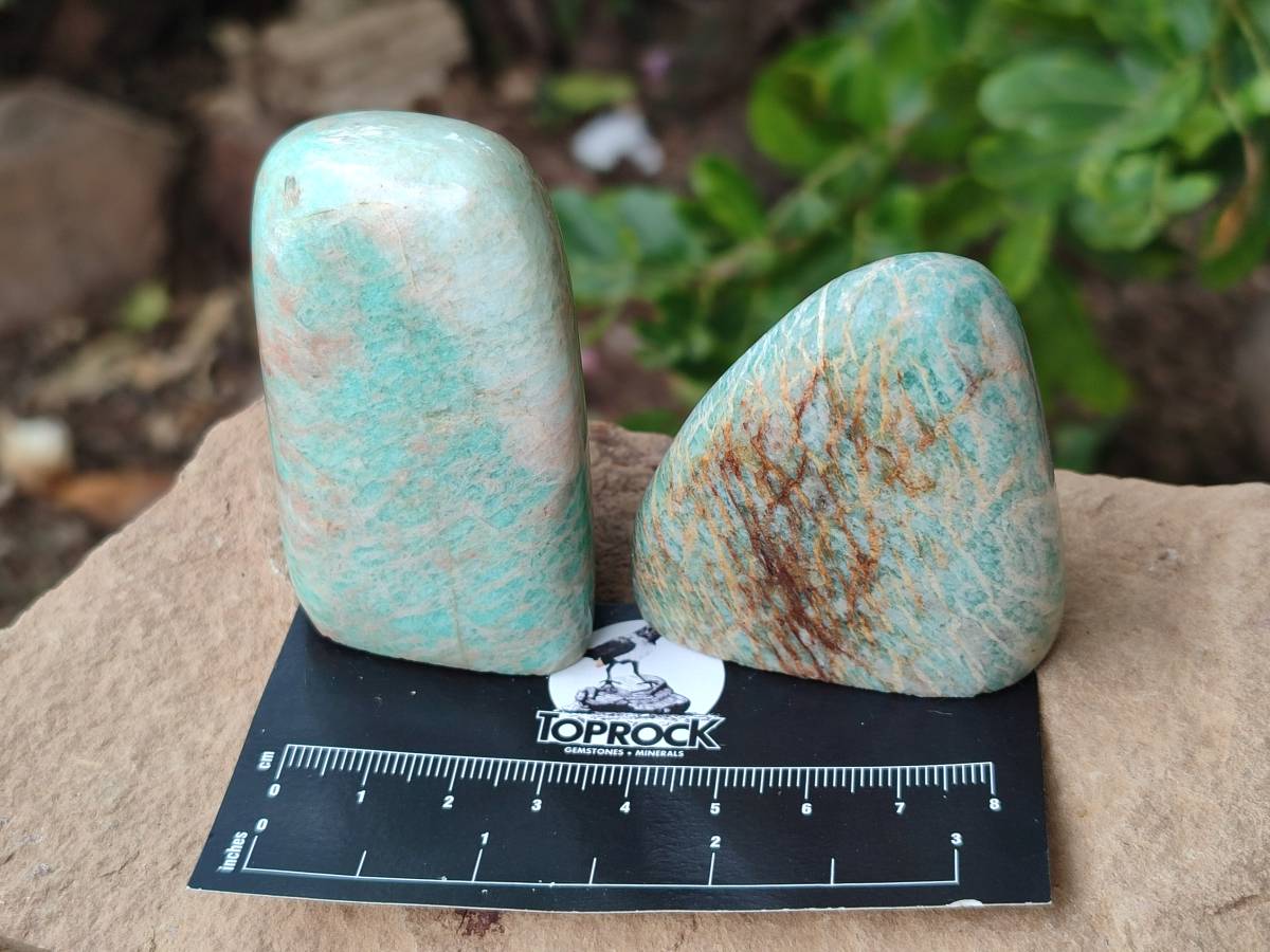 Polished Amazonite Standing Free Forms x 12 From Zimbabwe - Toprock Gemstones and Minerals 