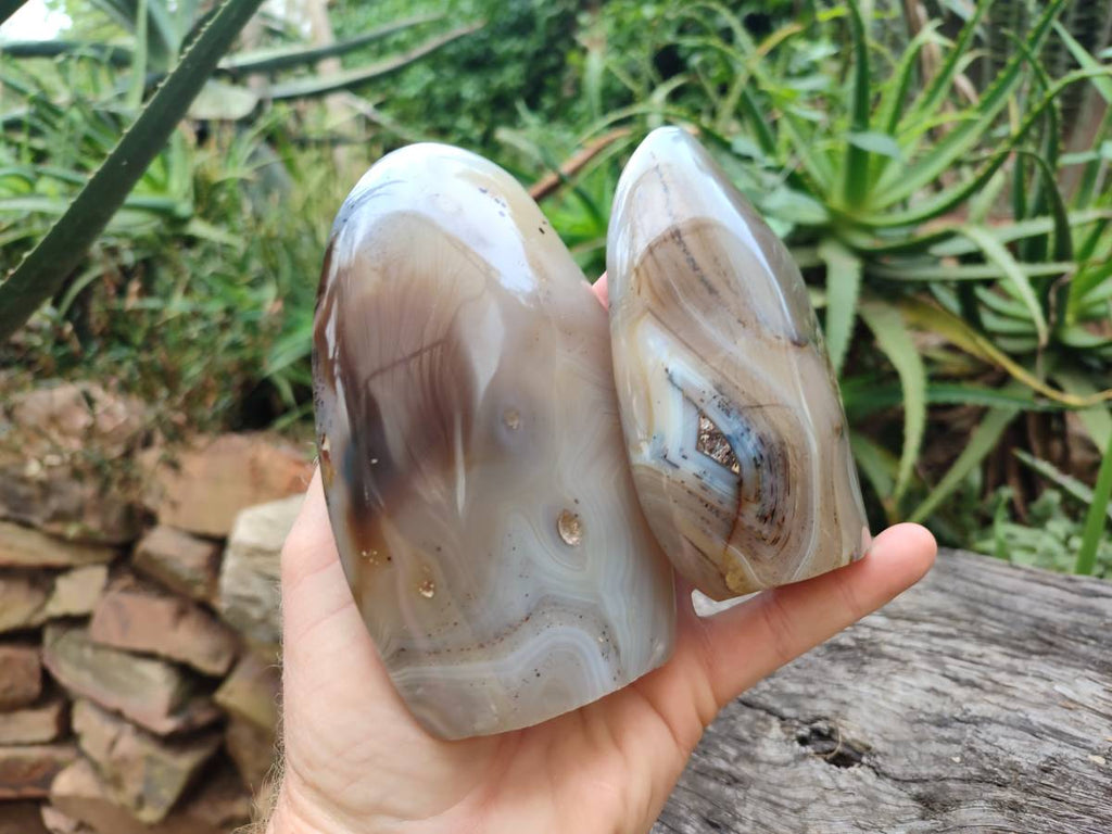 Polished Smokey Dendritic Agate Standing Free Forms x 3 From Madagascar - Toprock Gemstones and Minerals 