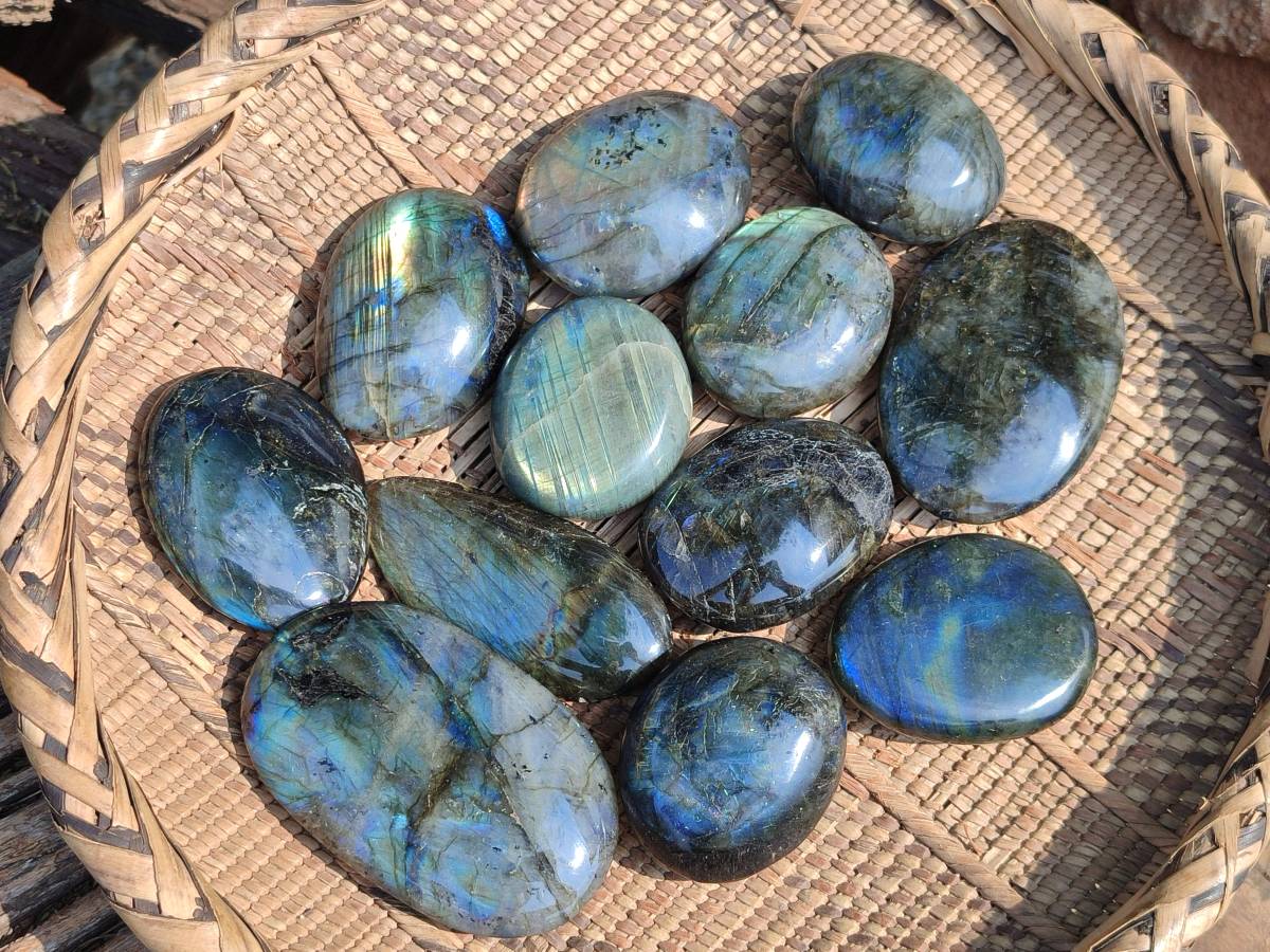 Polished Labradorite Palm Stones x 12 From Tulear, Madagascar - Toprock Gemstones and Minerals 