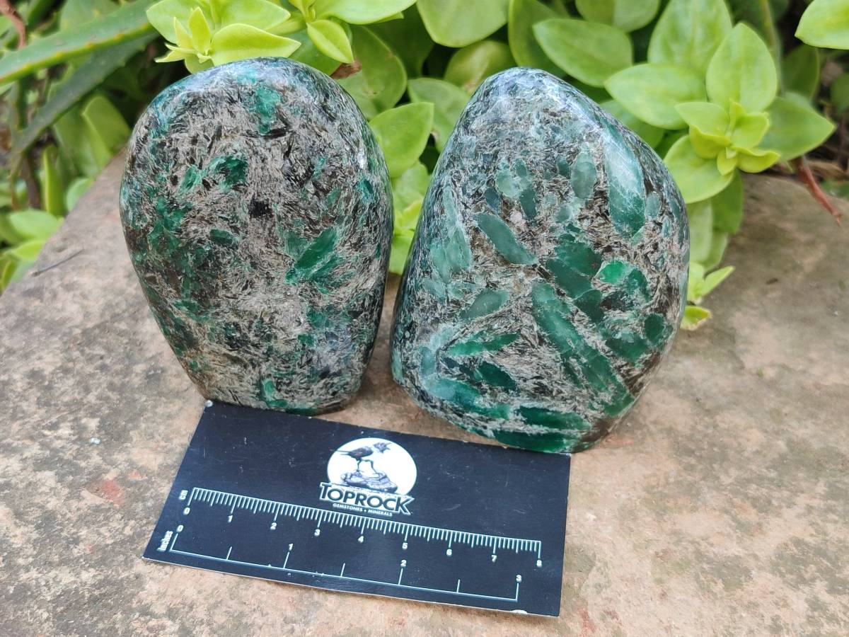 Polished Emerald Mica 'Mutokolite' Standing Free Forms x 3 From Mutoko, Zimbabwe - Toprock Gemstones and Minerals 