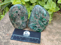 Polished Emerald Mica 'Mutokolite' Standing Free Forms x 3 From Mutoko, Zimbabwe