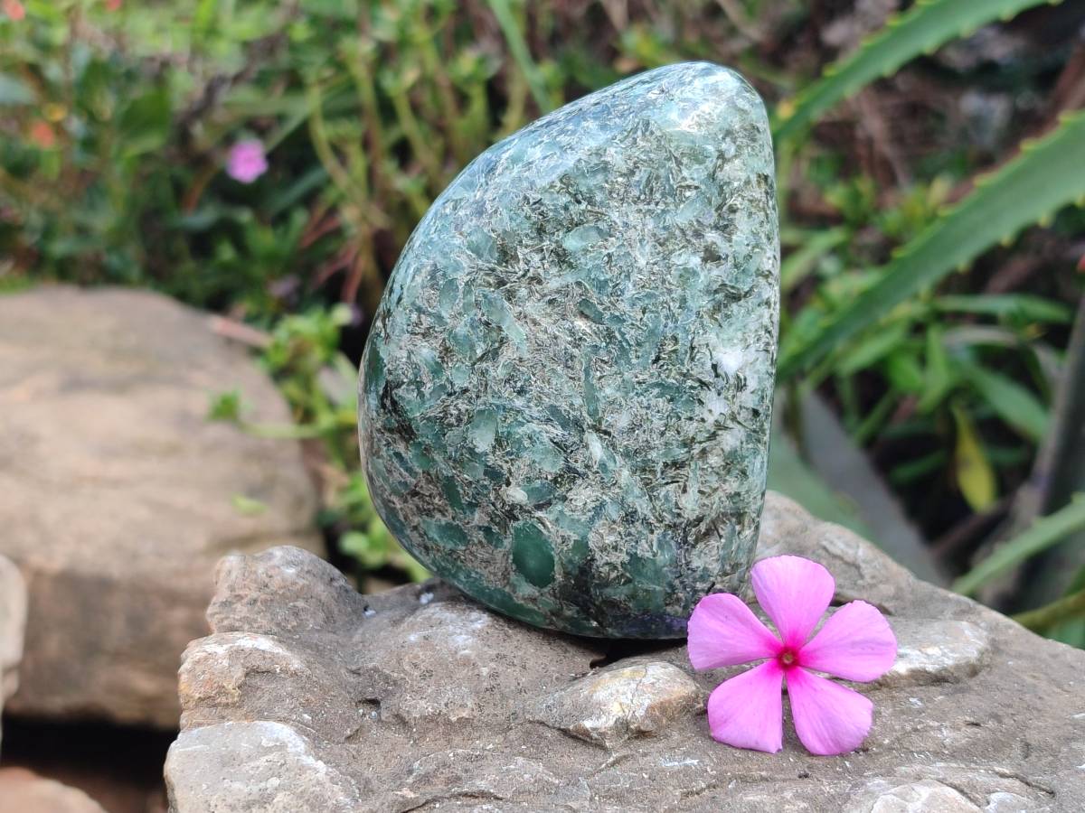 Polished Emerald Mica 'Mutokolite' Standing Free Forms x 3 From Mutoko, Zimbabwe - Toprock Gemstones and Minerals 