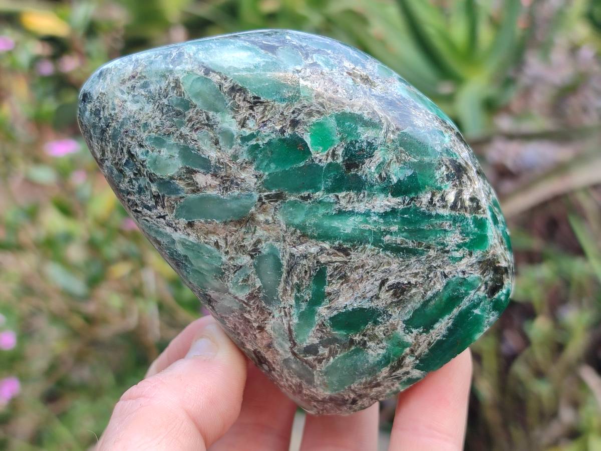 Polished Emerald Mica 'Mutokolite' Standing Free Forms x 3 From Mutoko, Zimbabwe - Toprock Gemstones and Minerals 