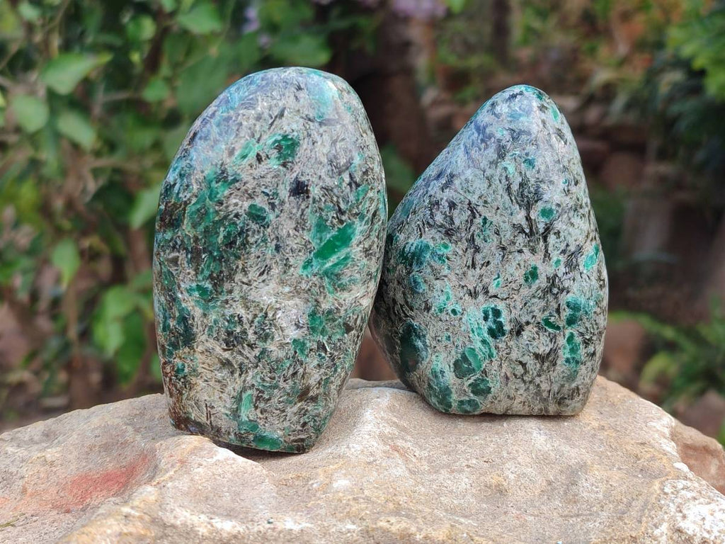 Polished Emerald Mica 'Mutokolite' Standing Free Forms x 3 From Mutoko, Zimbabwe - Toprock Gemstones and Minerals 