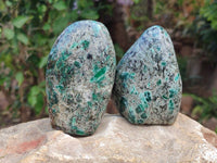 Polished Emerald Mica 'Mutokolite' Standing Free Forms x 3 From Mutoko, Zimbabwe
