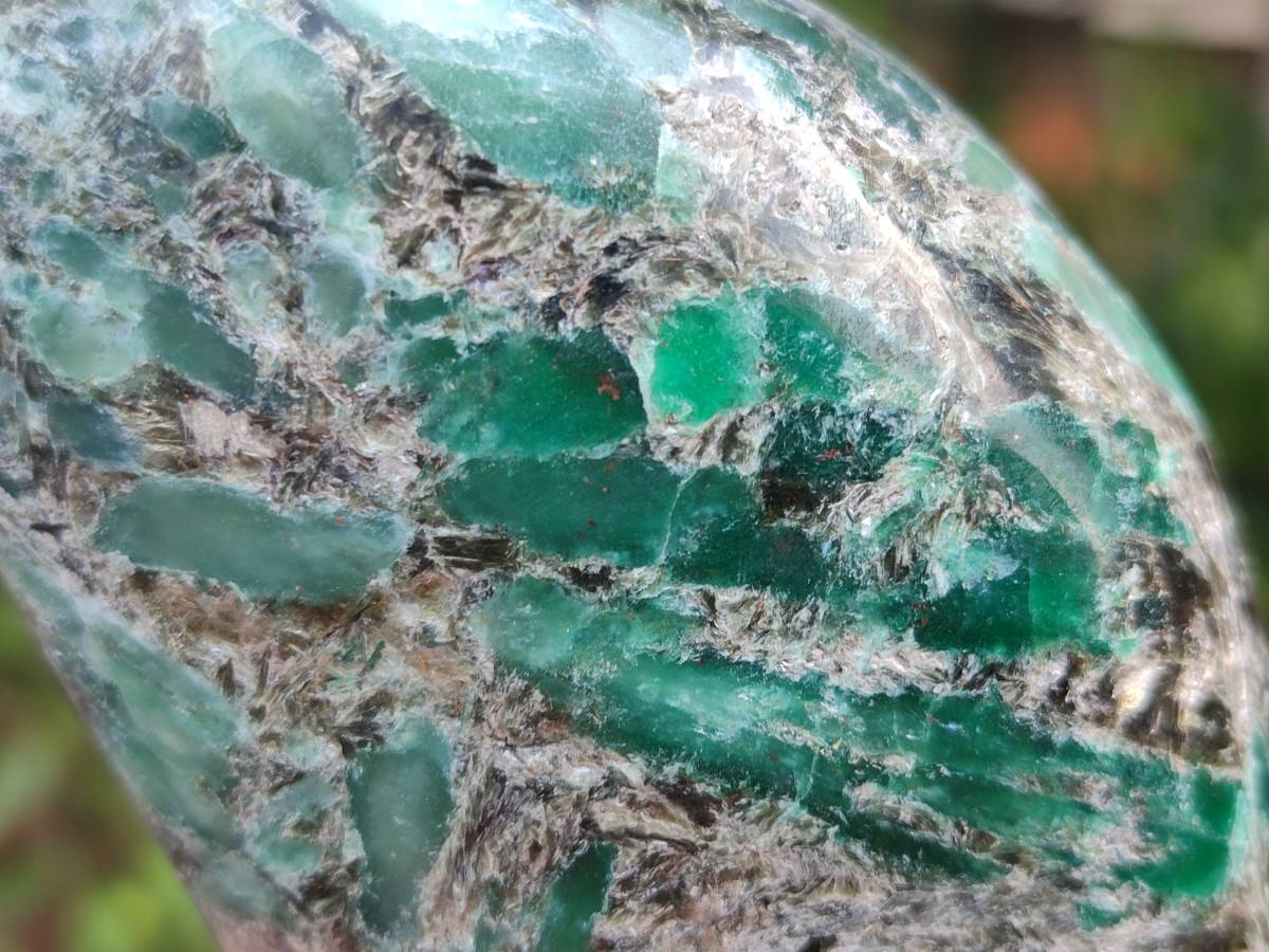Polished Emerald Mica 'Mutokolite' Standing Free Forms x 3 From Mutoko, Zimbabwe - Toprock Gemstones and Minerals 