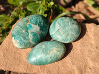 Polished Blue Amazonite Palm Stones x 12 From Madagascar