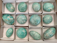 Polished Blue Amazonite Palm Stones x 12 From Madagascar